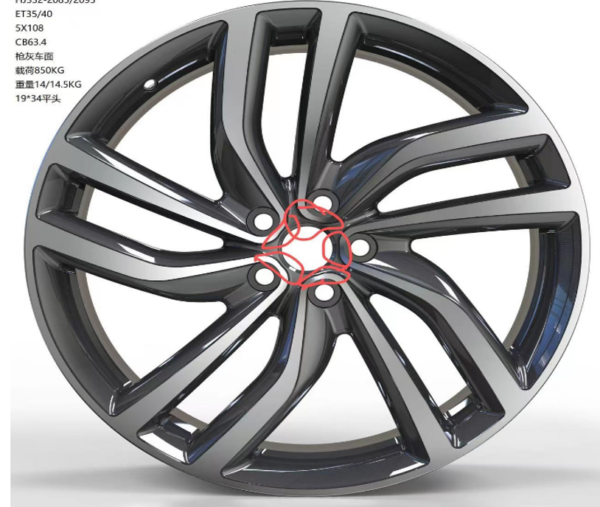 19X8.5 WF Aftermarket Wheel ML0332-2 Gunmetal Machine Face 5X108/63.4, ET 40 mm