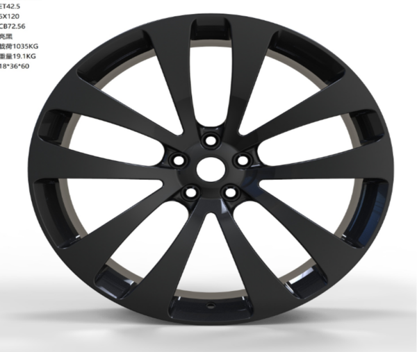 22X9.5 WF Aftermarket Wheel ML0337 Glossy Black 5X120/72.56, ET 42.5 mm