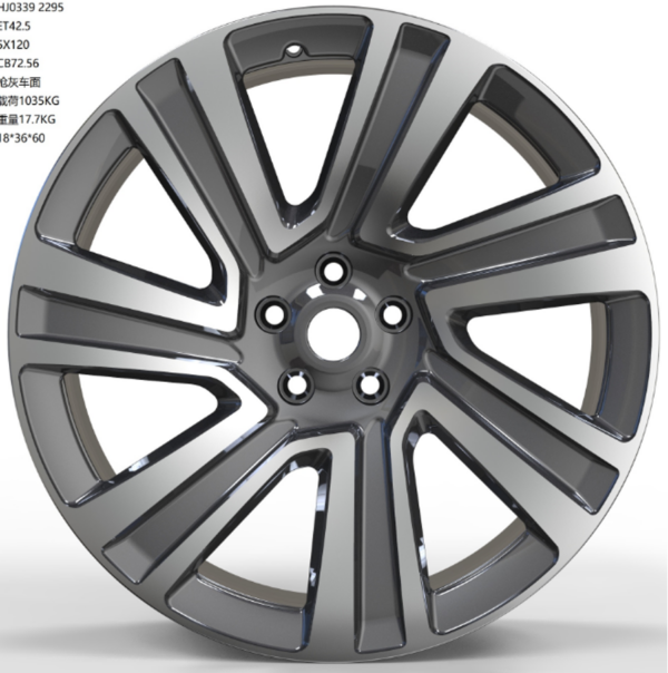 22X9.5 WF Aftermarket Wheel ML0339 Gunmetal Machine Face 5X120/72.56, ET 42.5 mm